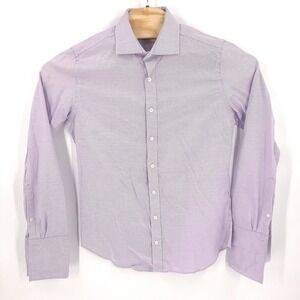 Twillory Shirt Mens 15.5 Large Purple Micro Check French Cuff Long Sleeve Button